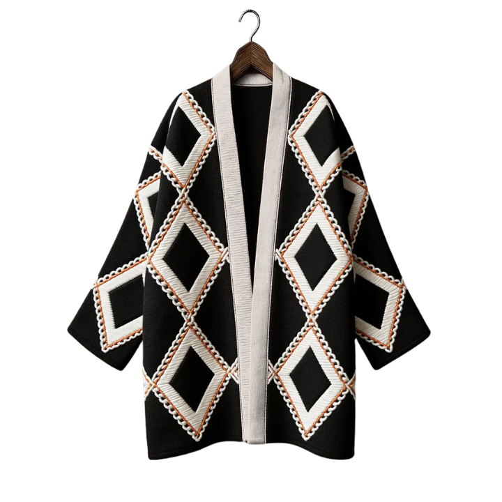 Geometric diamond-patterned cardigan